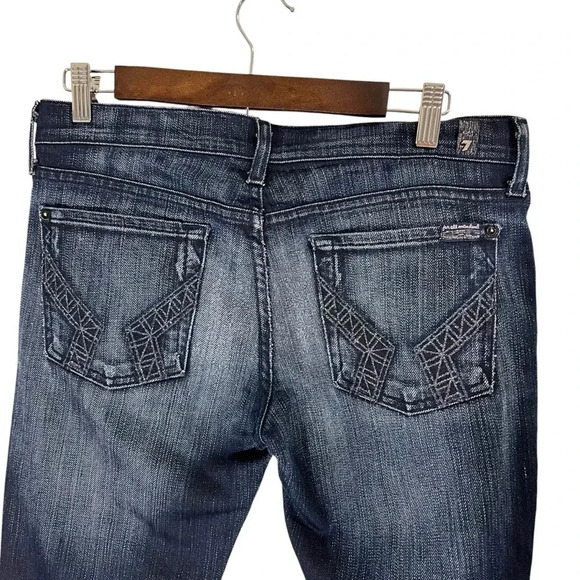 7 For All Mankind 7FAMK Roxanne Cropped Skinny Jean Dark Wash Distressed 29x27 - Picture 3 of 6